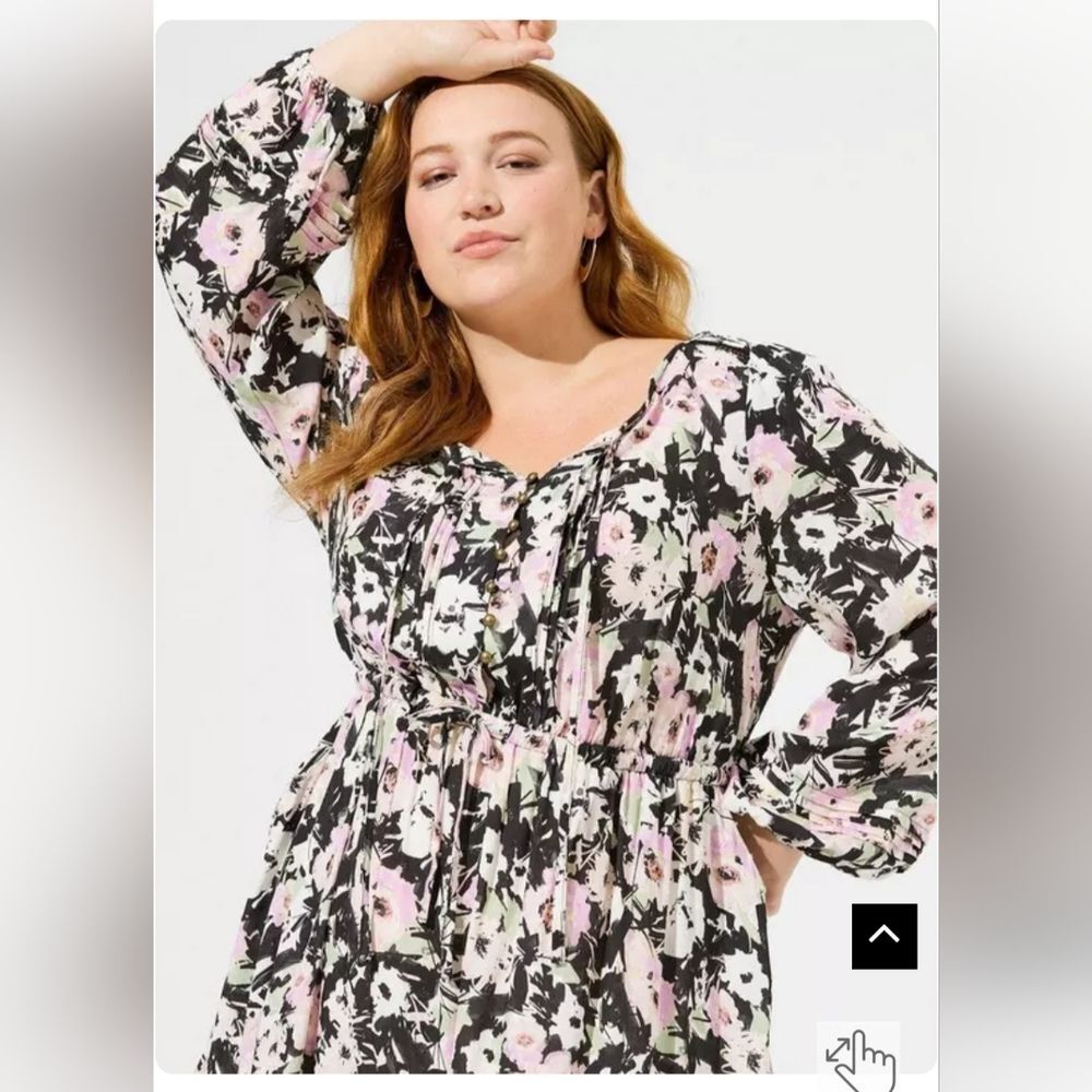 Torrid Floral Midi Dress Peasant Puff Sleeves Waist Tie Boho Cottagecore 00 L